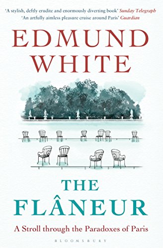 Book cover for The Flaneur by Edmund White featuring a watercolor illustration of chairs.