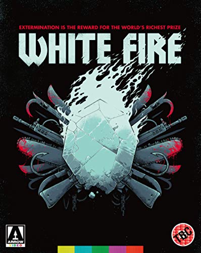 Blu-ray cover art for White Fire featuring a glowing diamond surrounded by weapons.