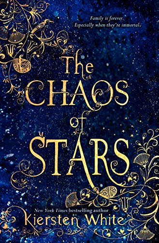 Book cover featuring gold text and floral filigree against a dark blue starry background.
