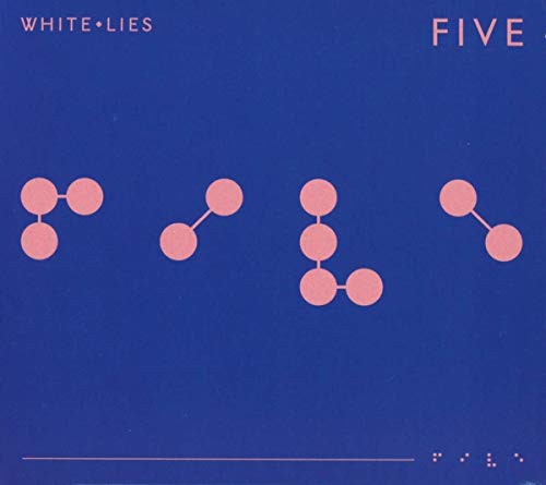 White Lies "FIVE" CD cover: blue background with pink abstract shapes.