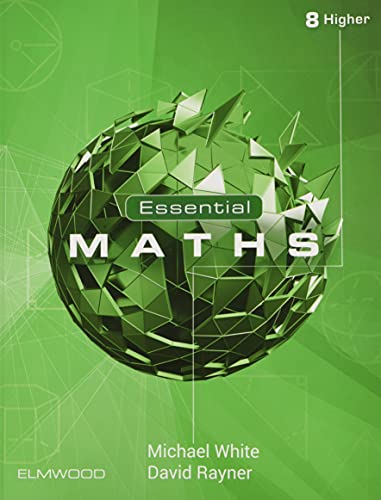 Green textbook cover: "Essential Maths 8 Higher" with a geometric sphere.
