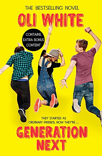 Book cover: three young people jumping against a bright yellow background.