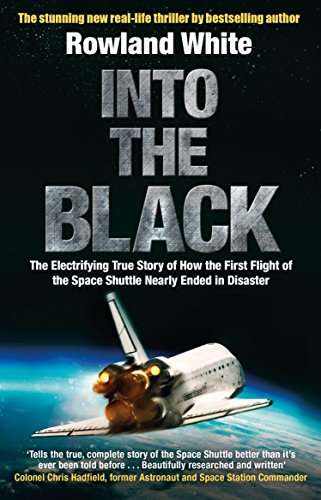 Book cover: Space Shuttle launching against Earth backdrop, title "Into the Black".