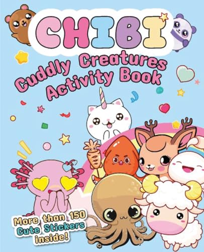 Colorful activity book cover featuring cute, large-eyed chibi animal illustrations.