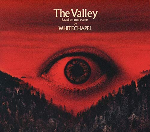 Red album cover with a large, detailed eye overlooking a dark forest.