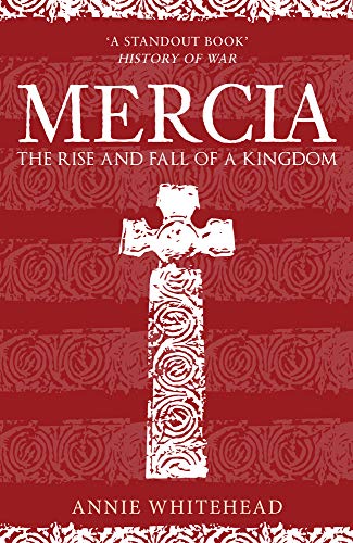Book cover for “Mercia,” featuring a white stone cross on red background.