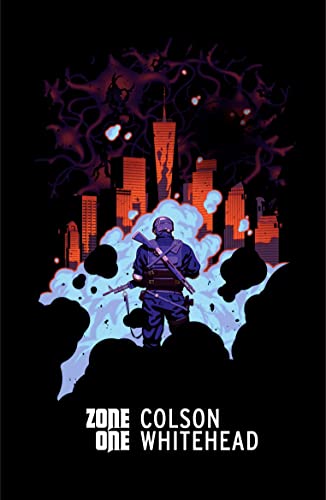 Book cover: man with rifle before a ruined city and tangled branches.