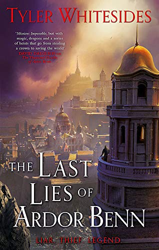Fantasy book cover with a city skyline and a tower in foreground.