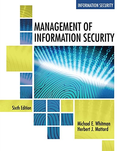 Book cover: "Management of Information Security," sixth edition, with fingerprint graphic.