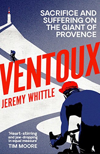 Book cover: cyclist climbing Mont Ventoux, red text, stark illustration.