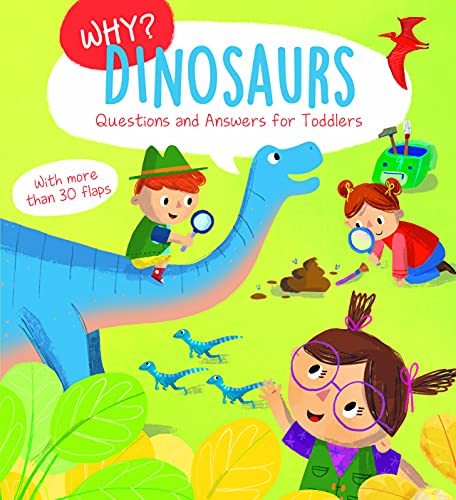 Children explore dinosaurs with a long-necked dinosaur and lift-the-flap book.