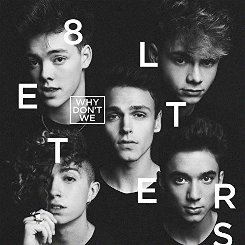 Black and white album cover featuring five young men and large letters.