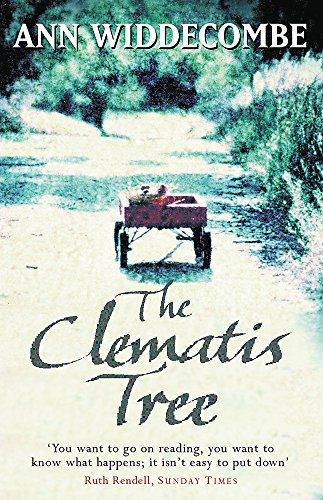 Book cover for “The Clematis Tree” with a rustic wagon and foliage.