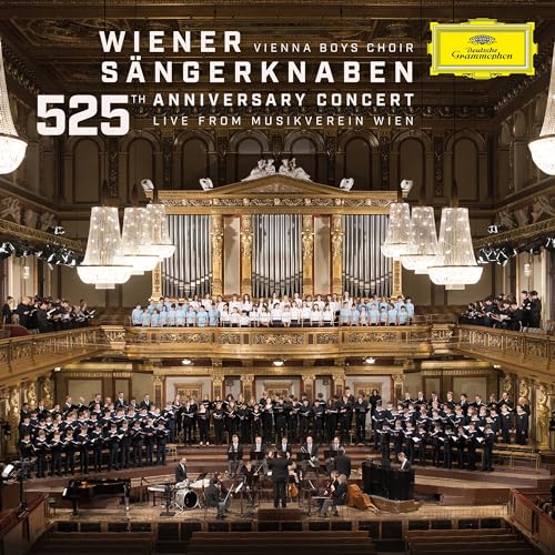 Vienna Boys Choir performing on stage in a grand concert hall.