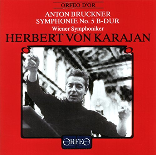 Red CD case with conductor Herbert von Karajan in black and white.