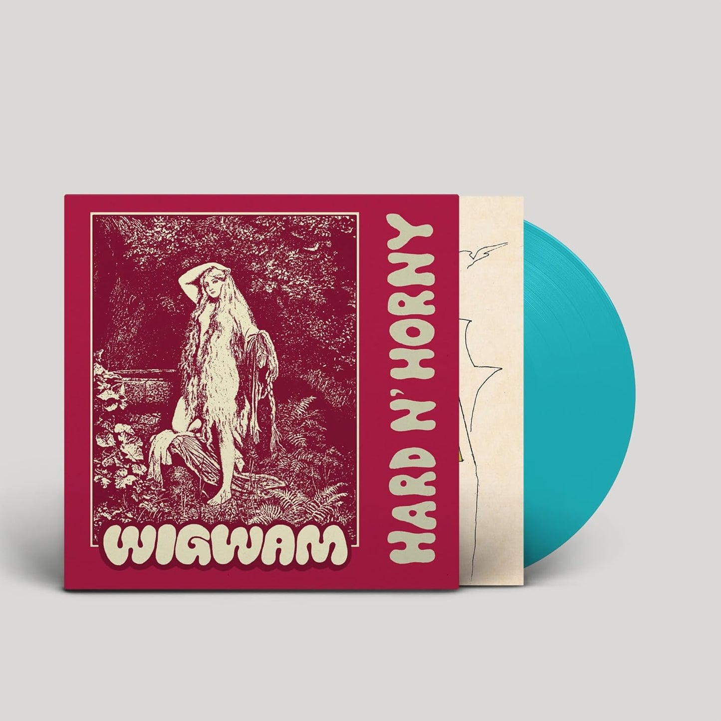 Vinyl record with cover art depicting a woman and text âWigwam - Hard Nâ Hornyâ.