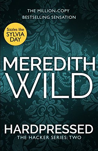Book cover for "Hardpressed" by Meredith Wild, with dark teal floral pattern.