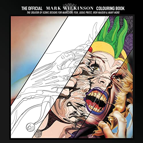 Colouring book cover featuring a detailed, partially coloured demonic face.