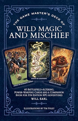 RPG card deck cover with fantasy illustrations and ornate blue border.