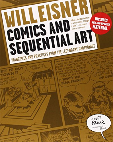 Book cover: "Comics and Sequential Art" by Will Eisner, with comic panels.