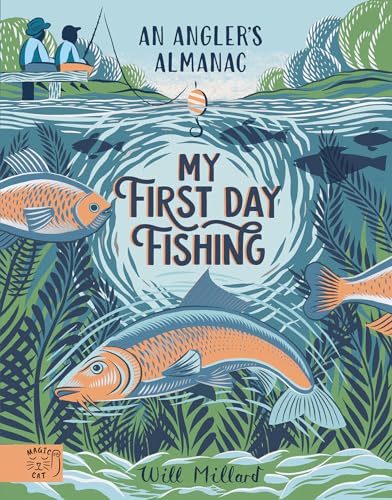 Book cover illustration showing people fishing from a dock above stylized underwater fish.