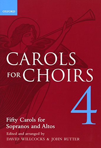 Red book cover with angel illustration and title "Carols for Choirs 4".