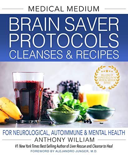 Book cover titled Brain Saver Protocols with images of fruit, juice, and green powder.