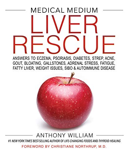 "Book cover with red apple and title 'Liver Rescue' on a white background."