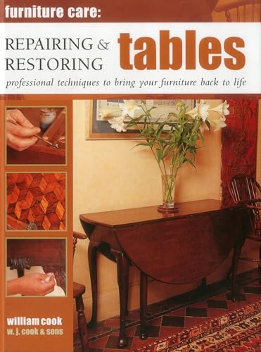 Book cover: “Furniture Care: Repairing & Restoring Tables” with images of wood repair.