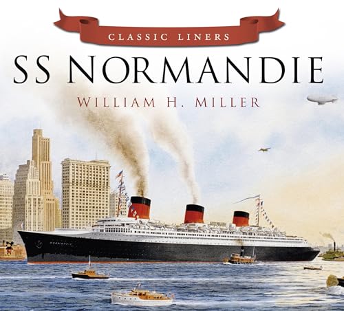 SS Normandie ocean liner approaching a city skyline, book cover.