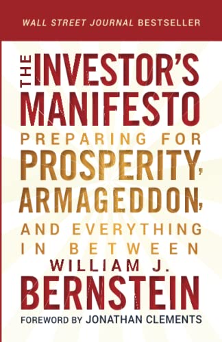 Book cover: "The Investor's Manifesto" by William J. Bernstein, red and gold text.