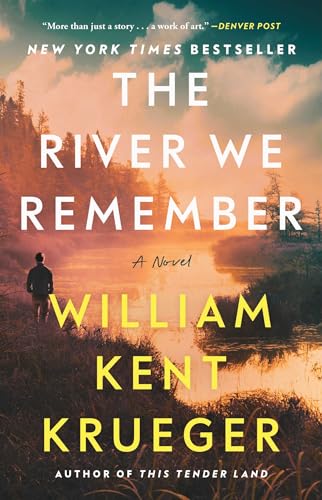 Book cover with a man overlooking a misty river landscape.