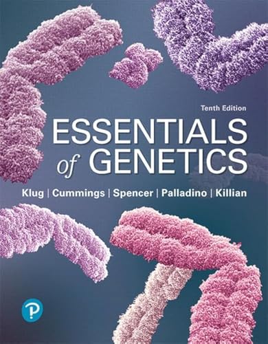 Textbook cover for Essentials of Genetics featuring purple microscopic chromosome illustrations on blue background.