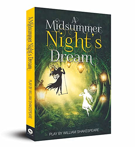 Book cover of A Midsummer Night's Dream featuring fairies in a glowing forest.