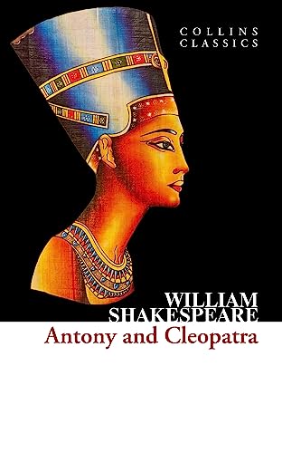 Book cover of “Antony and Cleopatra” featuring a profile of an Egyptian queen.