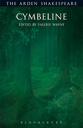 Dark green book cover for Shakespeare’s “Cymbeline” with forest imagery.