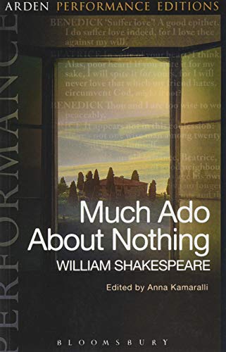 Cover of “Much Ado About Nothing” with a Tuscan landscape visible through a window.