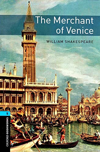 Book cover of “The Merchant of Venice” with a Venetian canal scene.