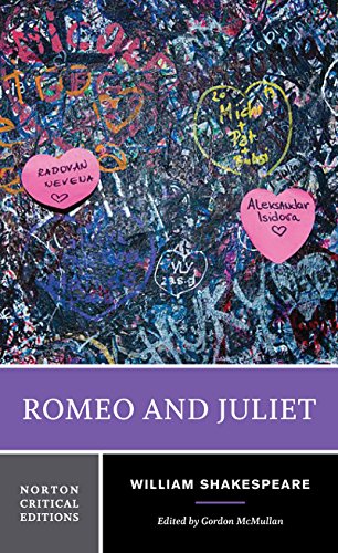 Book cover of "Romeo and Juliet" with graffiti and text overlays.