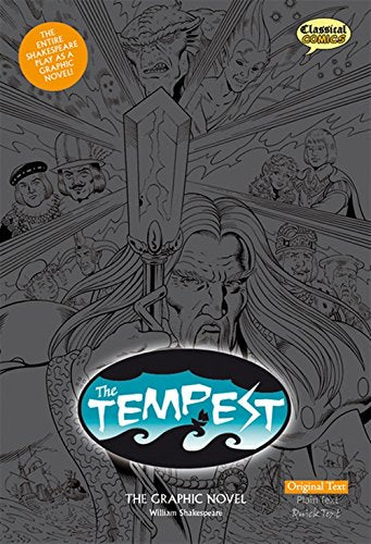 Black and white cover of "The Tempest" graphic novel, featuring Prospero.