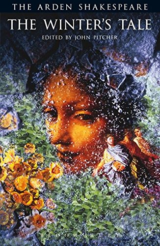 Book cover for The Winter's Tale featuring a large face, flowers, and classical figures.
