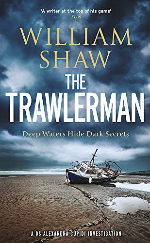 Book cover for The Trawlerman by William Shaw showing a boat on a beach.