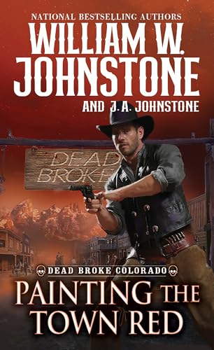Book cover: cowboy with gun, Western town backdrop, red and brown tones.