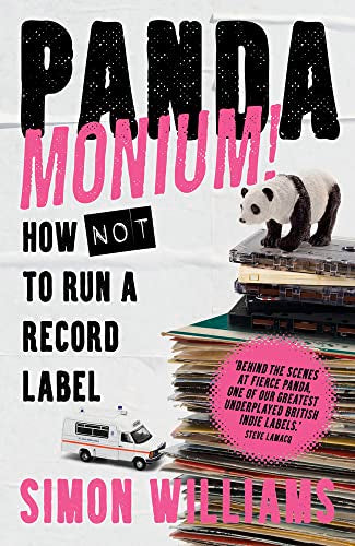 Book cover: "Pandamonium!" with a panda, record equipment, and ambulance.
