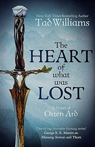 Book cover featuring a sword with a white rose pommel against a mountain background.