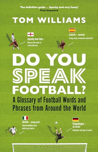 Book cover with green grass background, football players, international flags, and large white text.
