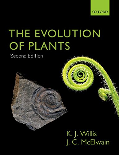 Book cover titled The Evolution of Plants featuring a fossil and a green fern.