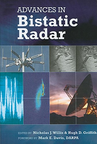 Book cover titled Advances in Bistatic Radar featuring antenna, radar imagery, and satellite dish.