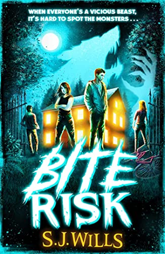 Book cover showing four figures standing before a house with a large wolf silhouette.