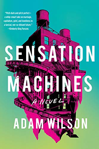 Book cover for “Sensation Machines” with a surreal, layered cityscape.